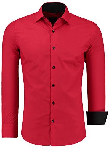 Jeel Camisa para Hombre - fácil de Hierro - de Manga Larga - Estilo Business, para Traje y Tiempo Libre, 105 - Rojo L