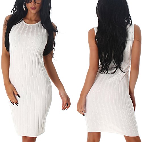 Jela London - Vestido de mujer ajustado y elástico de tubo, con aspecto de canalé grueso (talla única 34, 36, 38) Blanco 36-40