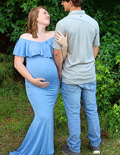 JENJON Mujer Premamá Vestido Maxi Fotográficas Embarazadas olantes de Manga Corta Cuello V de Maternidad Azul XL