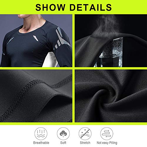 JEPOZRA Camiseta Deporte Hombre Manga Larga Compresión Camisetas Basicas Transpirable para Fitness Running Ciclismo Correr Gym Entrenamiento (Negro, XL)