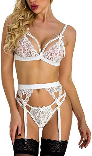 JFAN Lencería para Mujer Push Up Ropa Interior Babydoll con Tanga Ligas y Ligueros