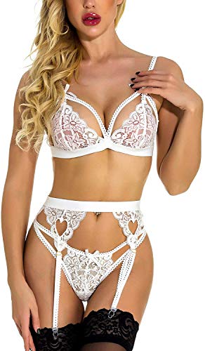 JFAN Lencería para Mujer Push Up Ropa Interior Babydoll con Tanga Ligas y Ligueros
