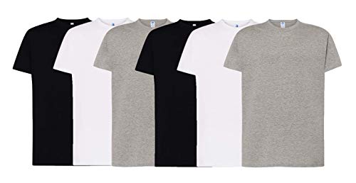 JHK - Pack de 6 Camisetas básicas de Manga Corta,100% Algodón. Doble Costura y Refuerzos - Camiseta Interior así como Deportiva. Disponible en Tallas Extra Grandes (Pack Blanca - Negra - Gris, S)