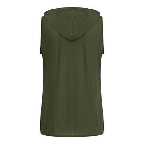 JiaMeng Camisetas Elástica de Fitness sin Mangas Tank Top Gym para Hombre Fitness Muscle Estampado sin Mangas con Capucha Culturismo Bolsillos de Secado Ajustado