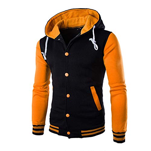 JiaMeng Hombres Chaqueta Primavera otoño e Invierno Algodón Abrigo Chaqueta Outwear Sweater Sudadera de Invierno Slim Warm(Amarillo,L)