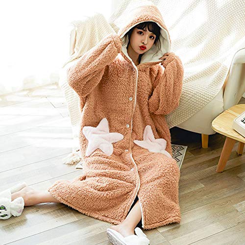 JIN Bata de Damas Bata de Franela Linda Albornoz con Capucha Soft Coral Velvet Thickening Long Loungewear Regalo para Mujeres y niñas,H-M