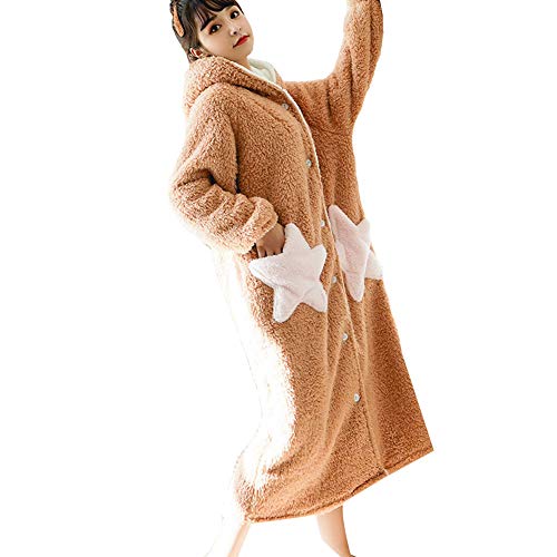 JIN Bata de Damas Bata de Franela Linda Albornoz con Capucha Soft Coral Velvet Thickening Long Loungewear Regalo para Mujeres y niñas,H-M