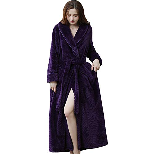 JIN Bata de Franela Albornoz de Felpa Suave para Mujer Bata de baño Unisex de Lana de Invierno Unisex Bata de casa Completa Larga,H-M