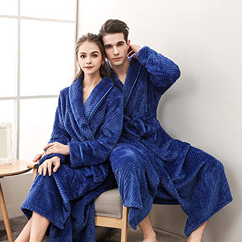 JIN Bata de vellón Suave para Mujer/Hombre Albornoz Acogedor para Mujer Invierno Completo Largo Mullido Ropa de Dormir Bata,H-M