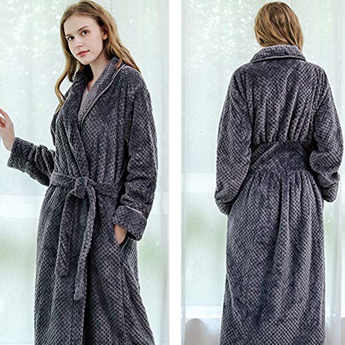 JIN Bata Suave Bata de Longitud Completa para Mujer/Hombre Albornoz de Invierno cálido Fleece Unisex Bata Gruesa con cinturón,H-M