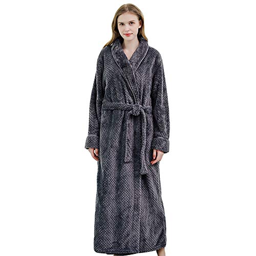 JIN Bata Suave Bata de Longitud Completa para Mujer/Hombre Albornoz de Invierno cálido Fleece Unisex Bata Gruesa con cinturón,H-M