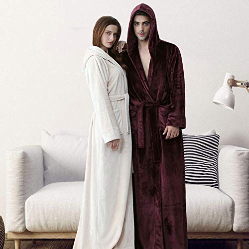 JIN Bata Unisex Hombres Mujeres Batas largas con Bolsillo Albornoz de Felpa de Franela Suave Ropa de Dormir Bata de SPA para el Invierno,H-M