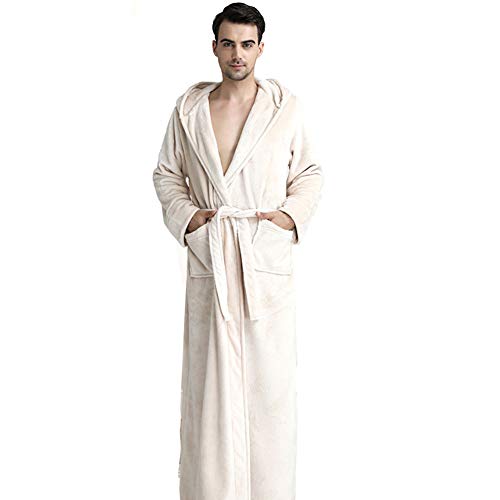 JIN Bata Unisex Hombres Mujeres Batas largas con Bolsillo Albornoz de Felpa de Franela Suave Ropa de Dormir Bata de SPA para el Invierno,H-M