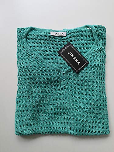 Jinsha Vestido de Playa - Mujer Pareos y Camisola de Playa Sexy Hueco Traje de Baño Punto Bikini Cover up (Oversize-Green)