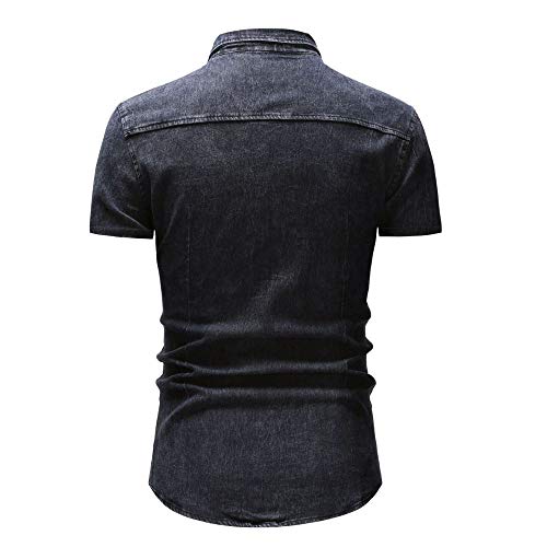 Jinyuan Camisa De Hombre De Moda Camisa De Mezclilla con BotóN Delgado para Hombre Casual Camisa De Manga Corta para Hombre con Bolsillos Gris Oscuro 2XL