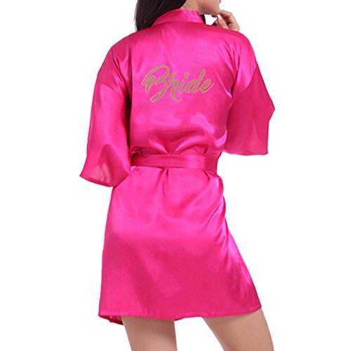 JiXuan la Novia de la Mujer túnica Corta túnica de Seda túnica de satén para los Regalos de Boda con Brillo Dorado Rosa M