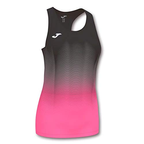Joma Elite Camiseta Tirantes Running, Mujer, Negro-Rosa, M