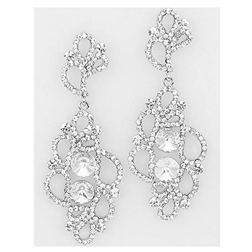Joyas Ant Symphony Luxus Statement Cocktail Noche de pelota joyas boda Bridal larga pendientes plata cristal transparente transparente 8,7 cm de largo