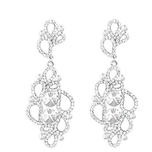 Joyas Ant Symphony Luxus Statement Cocktail Noche de pelota joyas boda Bridal larga pendientes plata cristal transparente transparente 8,7 cm de largo