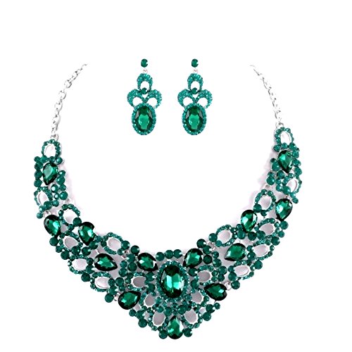 Joyas Ant Symphony Statement Luxus Cocktail Noche joyas novia boda joyas Juego Set Cadena Larga pendientes cristal Esmeralda Emerald
