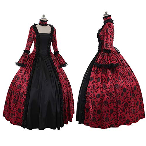 JOYKK Vestido gótico para Mujer Estampado Floral Volantes Encaje Cosplay Disfraz - Verde - XL