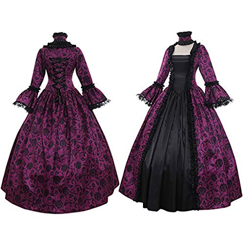 JOYKK Vestido gótico para Mujer Estampado Floral Volantes Encaje Cosplay Disfraz - Verde - XL