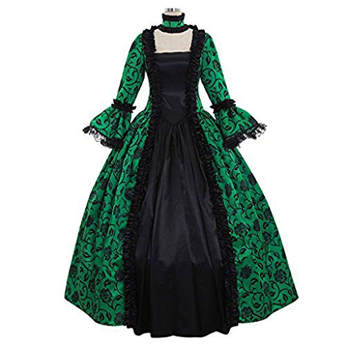 JOYKK Vestido gótico para Mujer Estampado Floral Volantes Encaje Cosplay Disfraz - Verde - XL