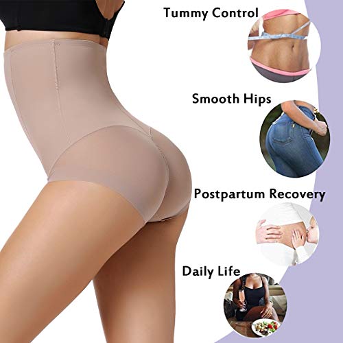 Joyshaper Braga Faja de Cintura Alta Control de Cintura para Mujer Faja Reductora de Barriga Adelgazante Eleva Trasero Ropa Interior Shapewear Moldeadora con Malla (Beige, Medium)