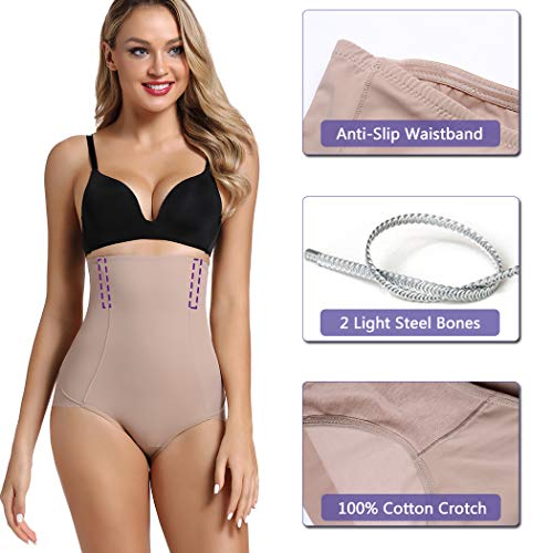 Joyshaper Braga Faja de Cintura Alta Control de Cintura para Mujer Faja Reductora de Barriga Adelgazante Eleva Trasero Ropa Interior Shapewear Moldeadora con Malla (Beige, Medium)