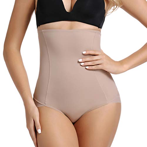 Joyshaper Braga Faja de Cintura Alta Control de Cintura para Mujer Faja Reductora de Barriga Adelgazante Eleva Trasero Ropa Interior Shapewear Moldeadora con Malla (Beige, Medium)