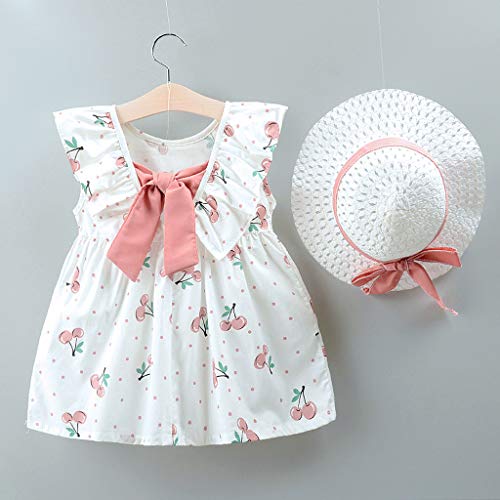 Julhold Bebé bebé niña linda frutas estampadas Princesa Casual vestido + sombrero, conjunto de ropa 0 – 3 años Rosa. 12-18 Meses