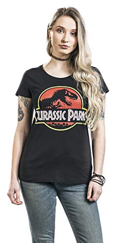 Jurassic Park Logo Mujer Camiseta Negro XXL, 100% algodón, Regular