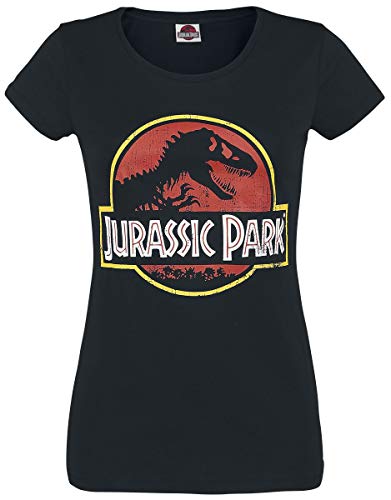 Jurassic Park Logo Mujer Camiseta Negro XXL, 100% algodón, Regular