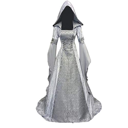 K-Youth® Carnaval Vestido Largo de Mujeres con Capucha Vestidos Renacimiento Disfraz Traje Criada Reina Dama Medieval Cosplay para Mujer Vintage Vestido Largos Princesa Mujer Disfraz Fiesta Vestir