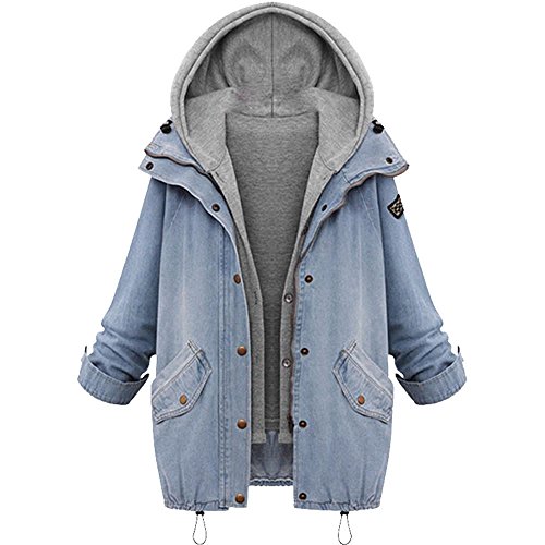 K-Youth Mujeres Abrigo Abrigo Mujer Invierno Outwear Blazers Tops Capa Manga Larga Chamarra Doble Mezclilla Capucha Coat Jacket Sportswear Chaqueta para Mujer(Azul, XXL)
