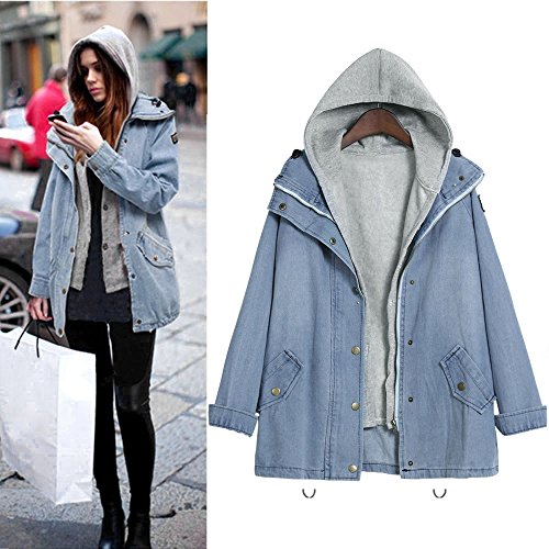 K-Youth Mujeres Abrigo Abrigo Mujer Invierno Outwear Blazers Tops Capa Manga Larga Chamarra Doble Mezclilla Capucha Coat Jacket Sportswear Chaqueta para Mujer(Azul, M)