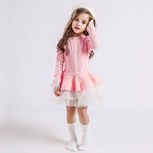 K-Youth Navidad Fiesta Vestido Bebe Niña Ropa Chica Suéter de Punto Vestido de Fiesta Niña Vestidos para Ninas Ceremonia Tutú Princesa Fiesta Largos Vestido Niña Invierno (Rosa 2, 2-3 años)