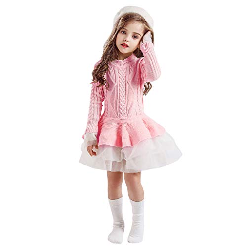 K-Youth Navidad Fiesta Vestido Bebe Niña Ropa Chica Suéter de Punto Vestido de Fiesta Niña Vestidos para Ninas Ceremonia Tutú Princesa Fiesta Largos Vestido Niña Invierno (Rosa 2, 2-3 años)
