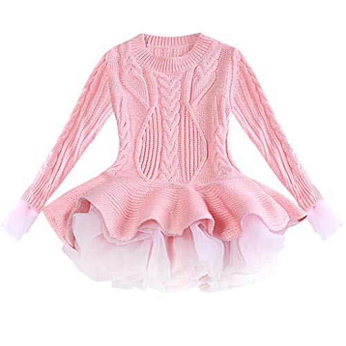 K-Youth Navidad Fiesta Vestido Bebe Niña Ropa Chica Suéter de Punto Vestido de Fiesta Niña Vestidos para Ninas Ceremonia Tutú Princesa Fiesta Largos Vestido Niña Invierno (Rosa 2, 2-3 años)