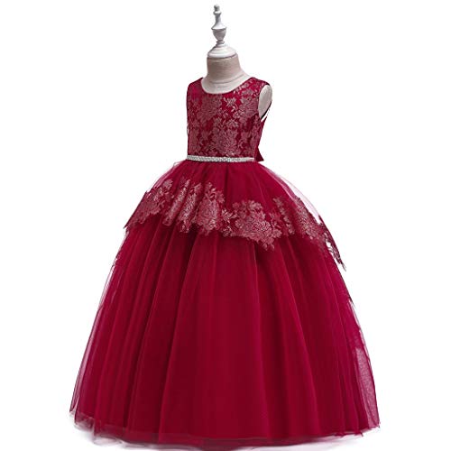 K-Youth Vestido de Novia Chica Medieval Encaje Tutú Vestidos de Princesa Niñas Vestido de Dama de Honor de Boda Vestido de Fiesta Niña Bautizo Reyes Vestido Niña Cumpleaños Ropa (Rojo, 10-11 años)