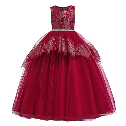 K-Youth Vestido de Novia Chica Medieval Encaje Tutú Vestidos de Princesa Niñas Vestido de Dama de Honor de Boda Vestido de Fiesta Niña Bautizo Reyes Vestido Niña Cumpleaños Ropa (Rojo, 10-11 años)