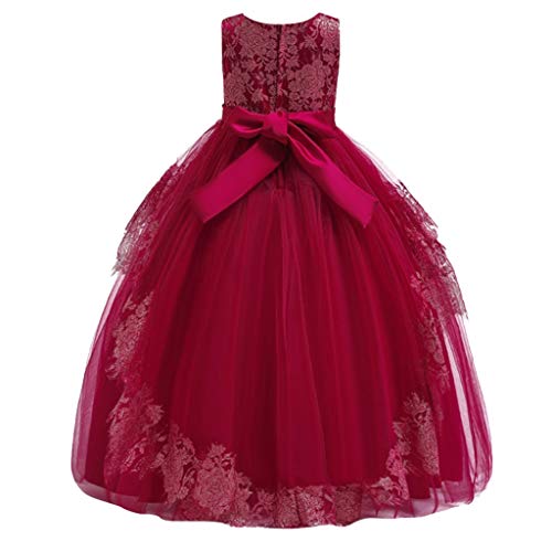 K-Youth Vestido de Novia Chica Medieval Encaje Tutú Vestidos de Princesa Niñas Vestido de Dama de Honor de Boda Vestido de Fiesta Niña Bautizo Reyes Vestido Niña Cumpleaños Ropa (Rojo, 10-11 años)