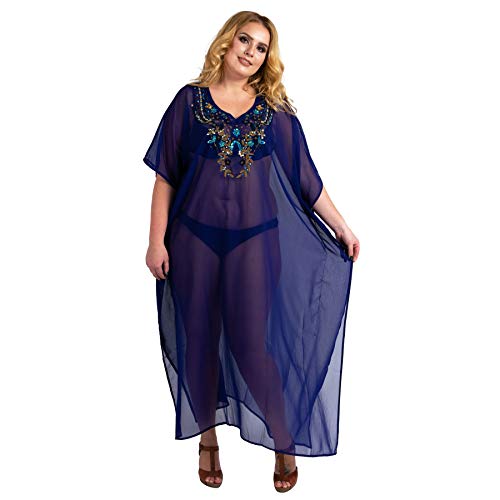 Kaftan Bordado A Mano Caftans Beach Cover Ups Kimono Verano Maxi Vestidos - - 52/56 ES