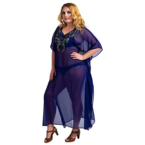 Kaftan Bordado A Mano Caftans Beach Cover Ups Kimono Verano Maxi Vestidos - - 52/56 ES
