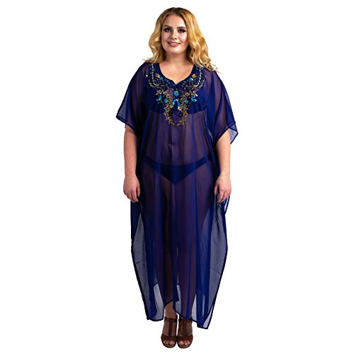 Kaftan Bordado A Mano Caftans Beach Cover Ups Kimono Verano Maxi Vestidos - - 52/56 ES