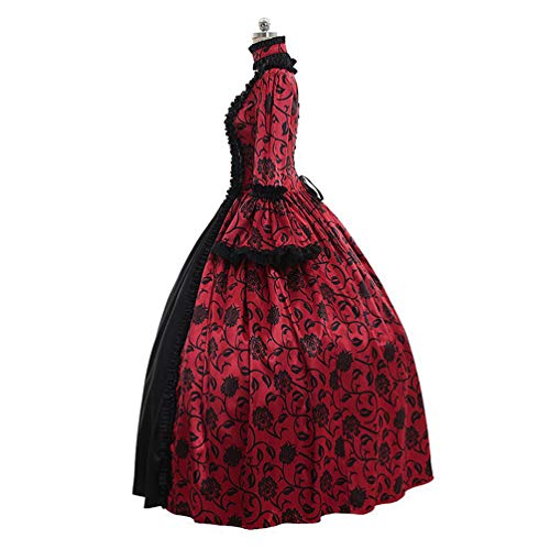 Kaiyei Vestido Dama Medieval Cuello Cuadrado Mangas Largas Vintage Vestidos de Renacimiento Gotico Halloween Cosplay Vestidos de Gala Longitud del Piso Princesa Real Vestidos de Fiesta Rojo 2XL