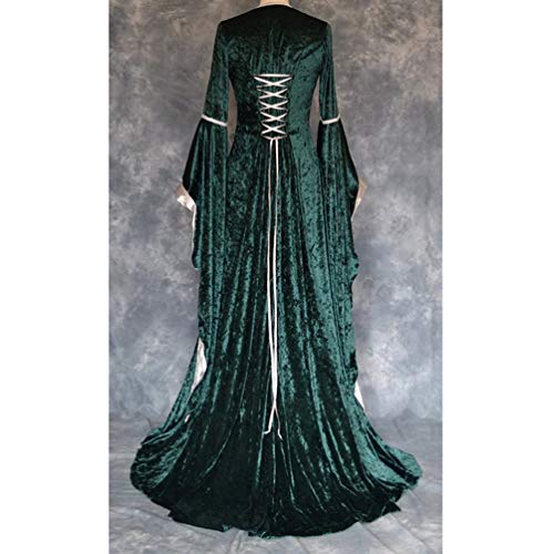 Kaiyei Vestido Dama Medieval Mangas Largas Vintage Celta Vestidos de Renacimiento Gotico Halloween Vestidos de Gala Longitud del Piso Adulto Vestidos de Fiesta Vestido de Princesa Real Verde S
