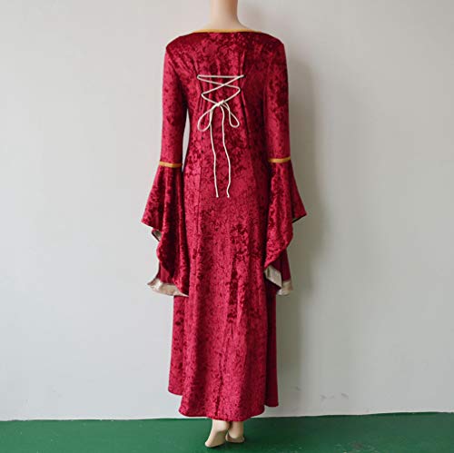 Kaiyei Vestido Dama Medieval Mangas Largas Vintage Celta Vestidos de Renacimiento Gotico Halloween Vestidos de Gala Longitud del Piso Adulto Vestidos de Fiesta Vestido de Princesa Real Burdeos XL