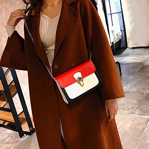 KanLin1986 Mujeres Casual Bolsos de hombro patchwork Hebilla aleta bolso pequeño Bolso de mano Crossbody para niñas Señoras (Rojo)
