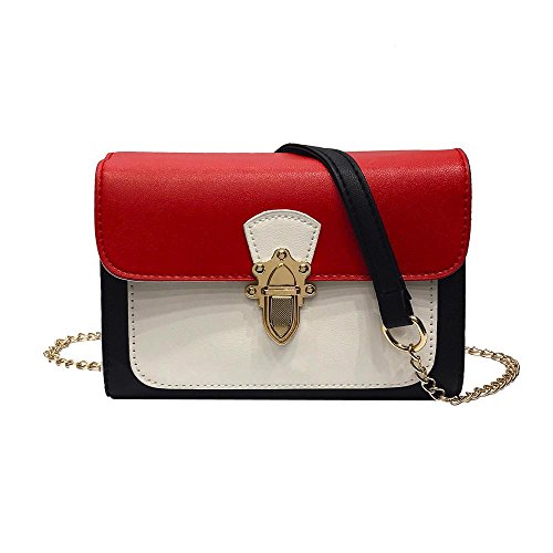 KanLin1986 Mujeres Casual Bolsos de hombro patchwork Hebilla aleta bolso pequeño Bolso de mano Crossbody para niñas Señoras (Rojo)